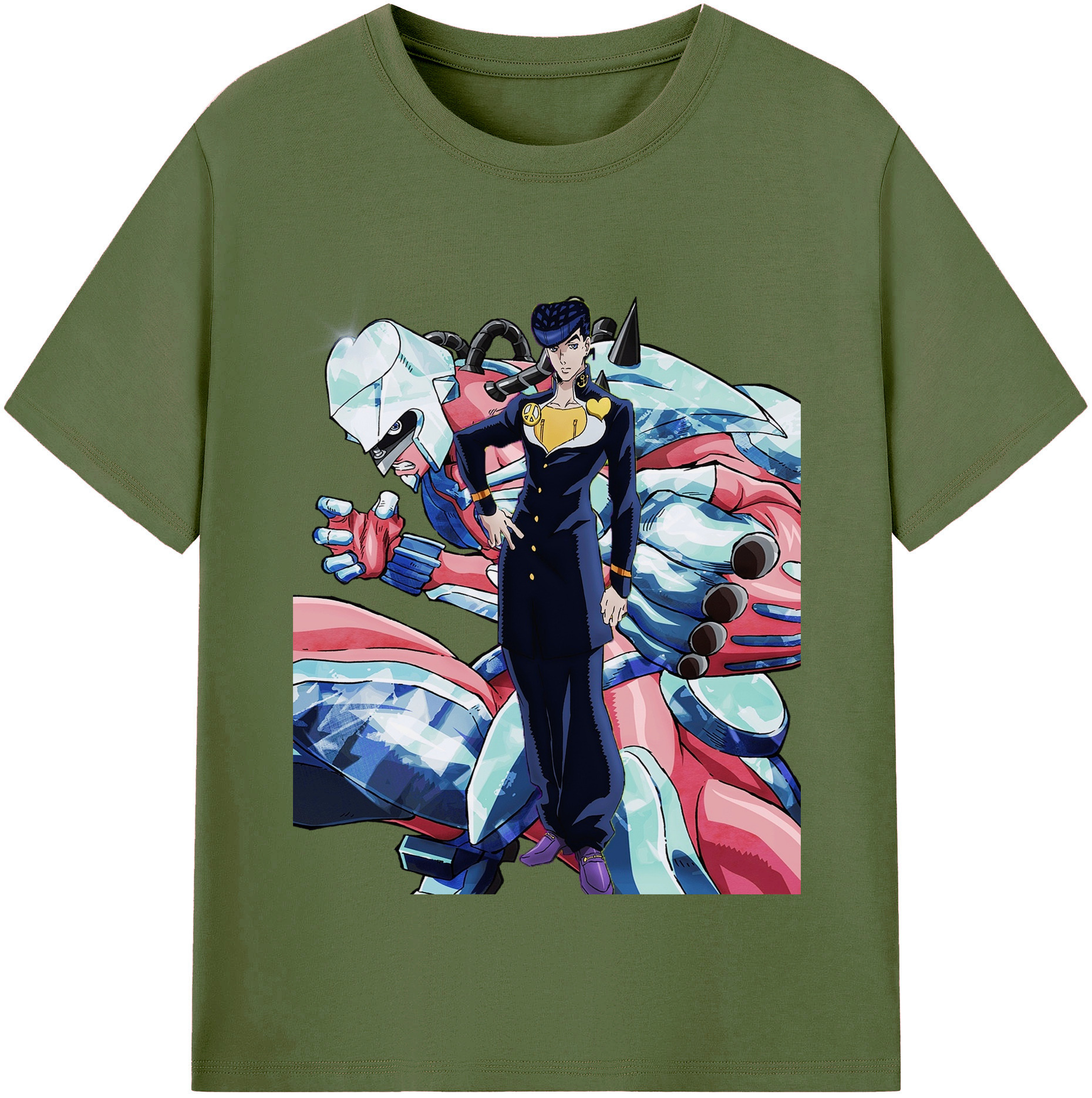 （画像用） ジョジョの奇妙な冒険 ひがしかた じょうすけ JoJo's Bizarre Adventure Higashikata Josuke 綿100％半袖Tシャツ（フロントプリント）